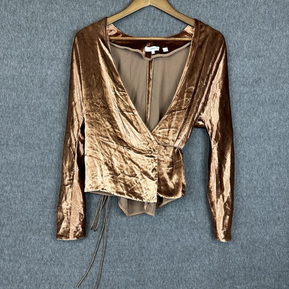 Vince Panne Gold Bronze Velvet Silk Blend Wrap Top XS Party Cocktail Night Out